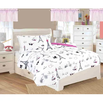 Kxry Pink Paris Eiffel Tower Bedding Set – Twin Size Microfiber Sheets (Fitted, Flat, Pillowcase)