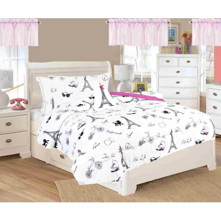 Paris Eiffel Tower Printed Twin Size Comforter Set 6 Pieces Super Soft with Sheet Set and Pillow Plushie Toy Bedding Décor