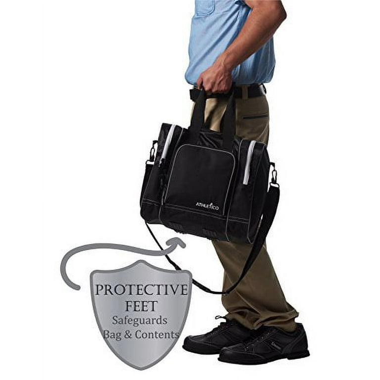 Athletico Bowling Bag for Single Ball - Single Ball Tote Bag with Padded Ball Holder - Fits A Single Pair of Bowling Shoes Up to Mens Size 14 (Black)