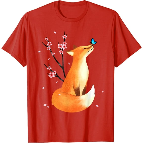Fox Japanese Cherry Blossom Flower Vintage Gift Unisex T-Shirt for Men Women Kids