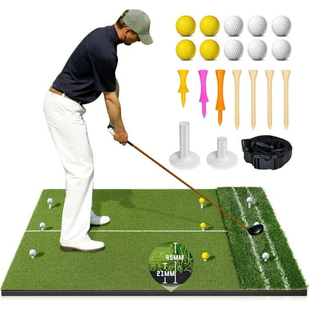 ZJQYDS Dual Turf Golf Mat - Practice Indoor/Outdoor, 5 x 4 ft Hitting Mat with Alignment Lines, 9 Tees & Balls Accessories for Swing, Chipping, Putting