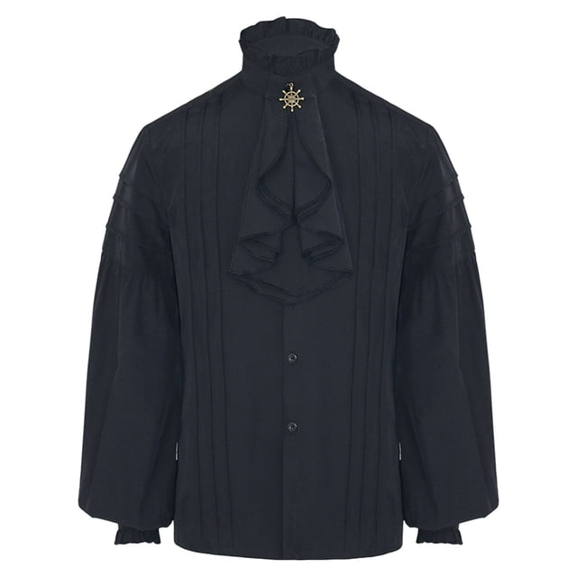 Men's Gothic Stand Collar Puff Sleeve Blouse - Polyester, Fold Design, All-Season, Perfect for Party/Dating Occasions