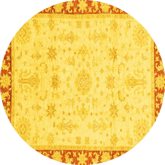 Ahgly Company Machine Washable Indoor Round Oriental Yellow Traditional Area Rugs, 6' Round