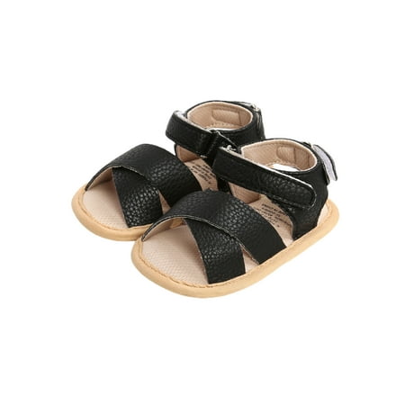 

Calsunbaby Infants Baby Boys Girls Leather Sandals Newborn Anti-Slip Open Toe Infant Flat Shoes with Criss Cross Strap