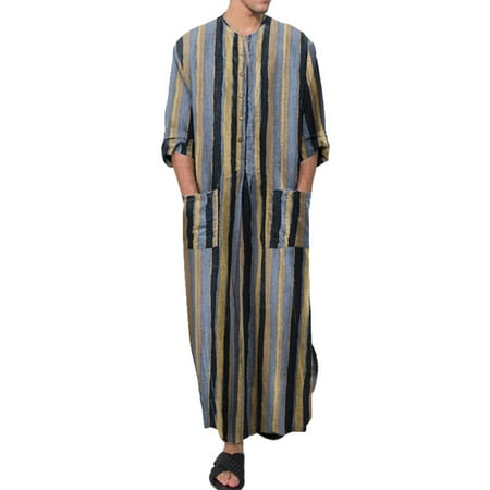 

ãJCXAGRãMens shirts Men s Fashion Striped Ethnic Style Robes Long-sleeved Top
