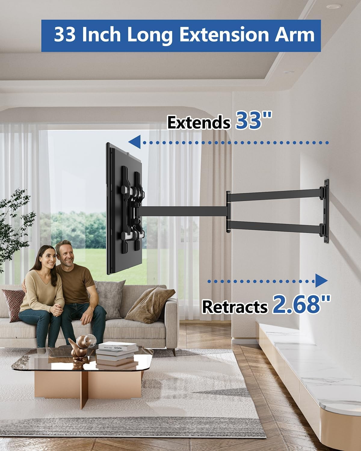 FORGING MOUNT Full Motion Swivel Tilt TV Wall Mount for 32-75 inch TVs, 33 inch Extension, Holds 99lbs, Max 600X400mm