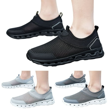 

PEASKJP Men Shoes 2023 Summer Men Breathable Flat Lightweight Non Slip Sneaker Flats Fashion Sneakers Black 44