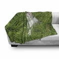 thumbnail image 3 of Nature Soft Flannel Fleece Throw Blanket, Cat Watching a Butterfly on Grass Field Garden Inspirational Picture, Cozy Plush for Indoor and Outdoor Use, 60" x 80", Fern Green White Grey, by Ambesonne, 3 of 6
