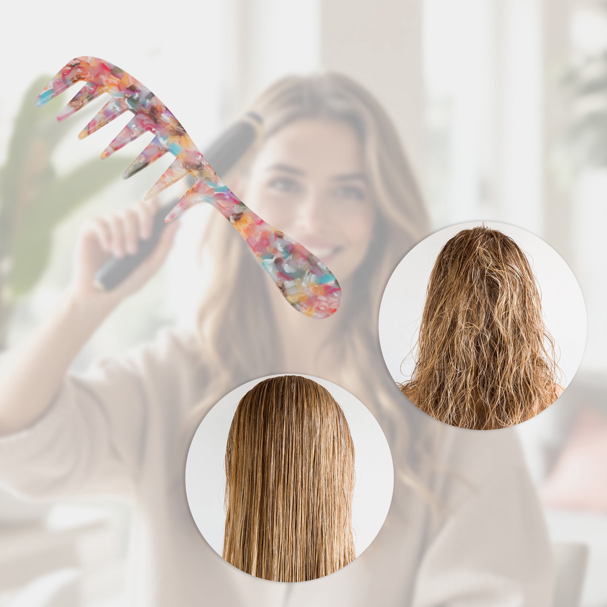 Unique Bargains 1 Pc Long Handle Wide Tooth Comb for All Hair Types Care Colorful