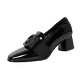 thumbnail image 3 of Zapatos elegantes de tacón bajo y grueso para mujer, zapatos de vestir con punta cuadrada, zapatos de tacón de cuero informales para boda, fiesta, Negro Yinane  Mujer tacón bajo, 3 of 8