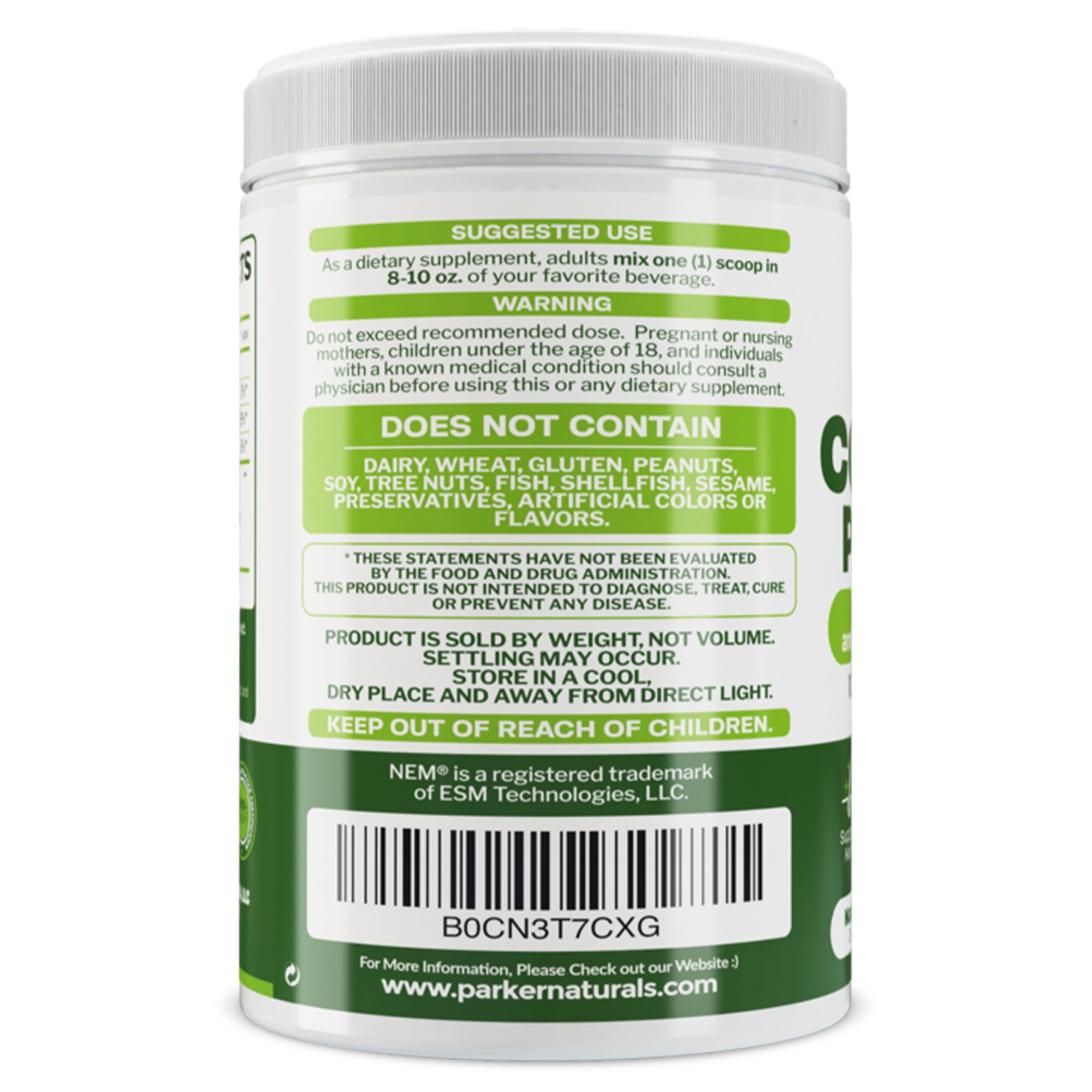 Parker Naturals Vegetarian Collagen Peptides Powder with NEM, Prebiotic and Postbiotic Blend for Skin, Hair, Gut and Joint health, 28 servings