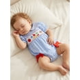 thumbnail image 6 of BemeyourBBs Newborn Baby Girl Back to School Outfit Pre Kindergarten Outfit Plaid Bubble Romper Cute Infant Baby Girl Summer Clothes Letter Book Apple Pencil Embroidery Doll Collar Bodysuit Jumpsuit, 6 of 9