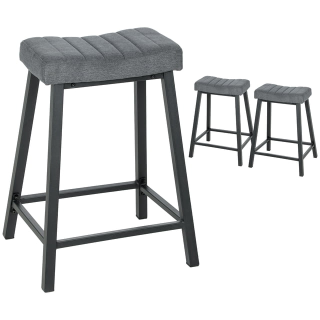 HOMCOM Bar Stools Set of 3 Velvet Upholstered Counter Height Barstools Grey