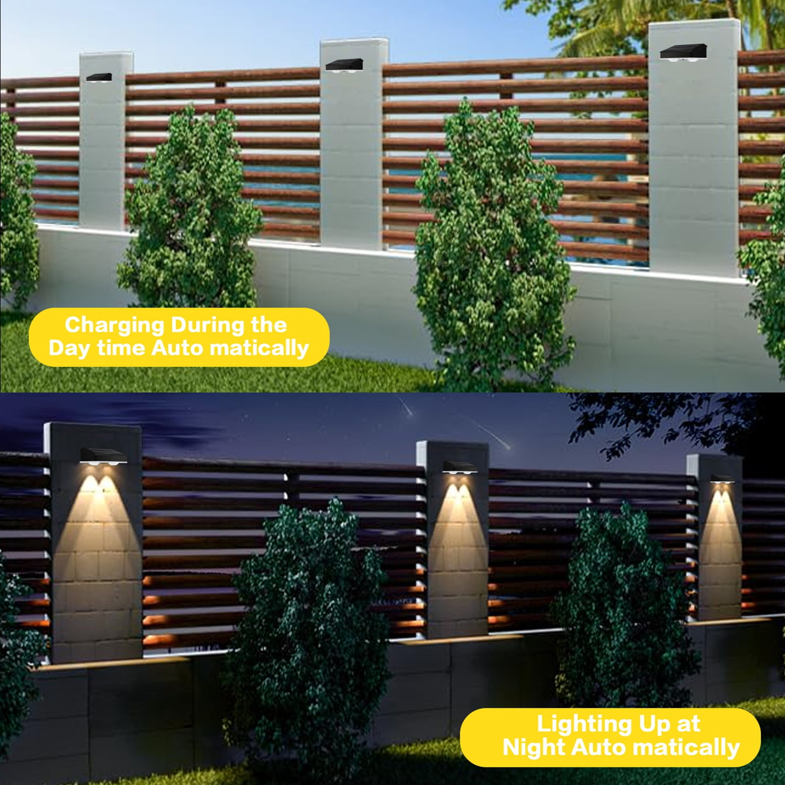 Djiypn Solar Fence Lights Outdoor, 10 Pack Warm White Fence Lights Solar Powered with 2 LED, IP65 Waterproof, Deck Lighting for Backyard, Patio, Wall, Railing, Pool, Stair