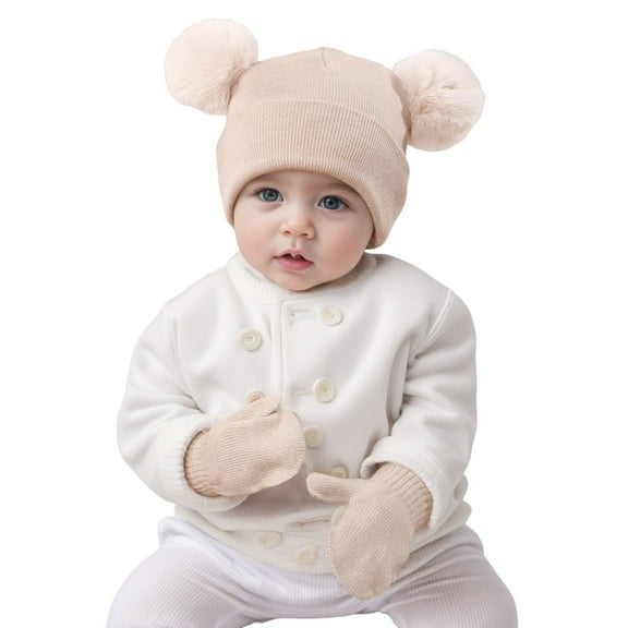 VNKIDY Kids Caps Children Solid Color Hat Gloves 2 Piece Stes Winter Warm Knitted Hat Soft Knitted Gloves For Boys Girls Cute Headwear