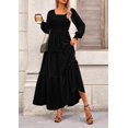 thumbnail image 3 of Vestido maxi de manga larga con fruncido PRETTYGARDEN negro XS, 3 of 8