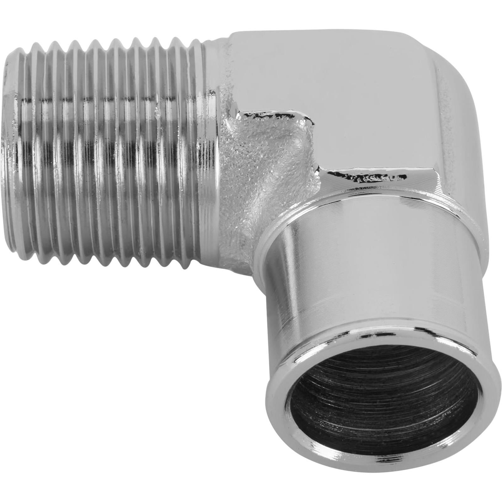 Speedway Motors Chrome 90 Degree Heater Hose Fitting for 3/4 Inch Hose with 1/2 Inch NPT Thread, Universal Fit for Intake or Water Pump Applications