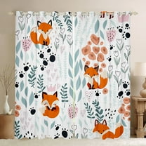 Homewish Cartoon Fox Black Out Curtains for Preppy Children Kids,Dreamy Princess Curtains Pack of 2 (42x63 Each),Kawaii Animal Bedroom Curtains,Luxury Bedroom Decor