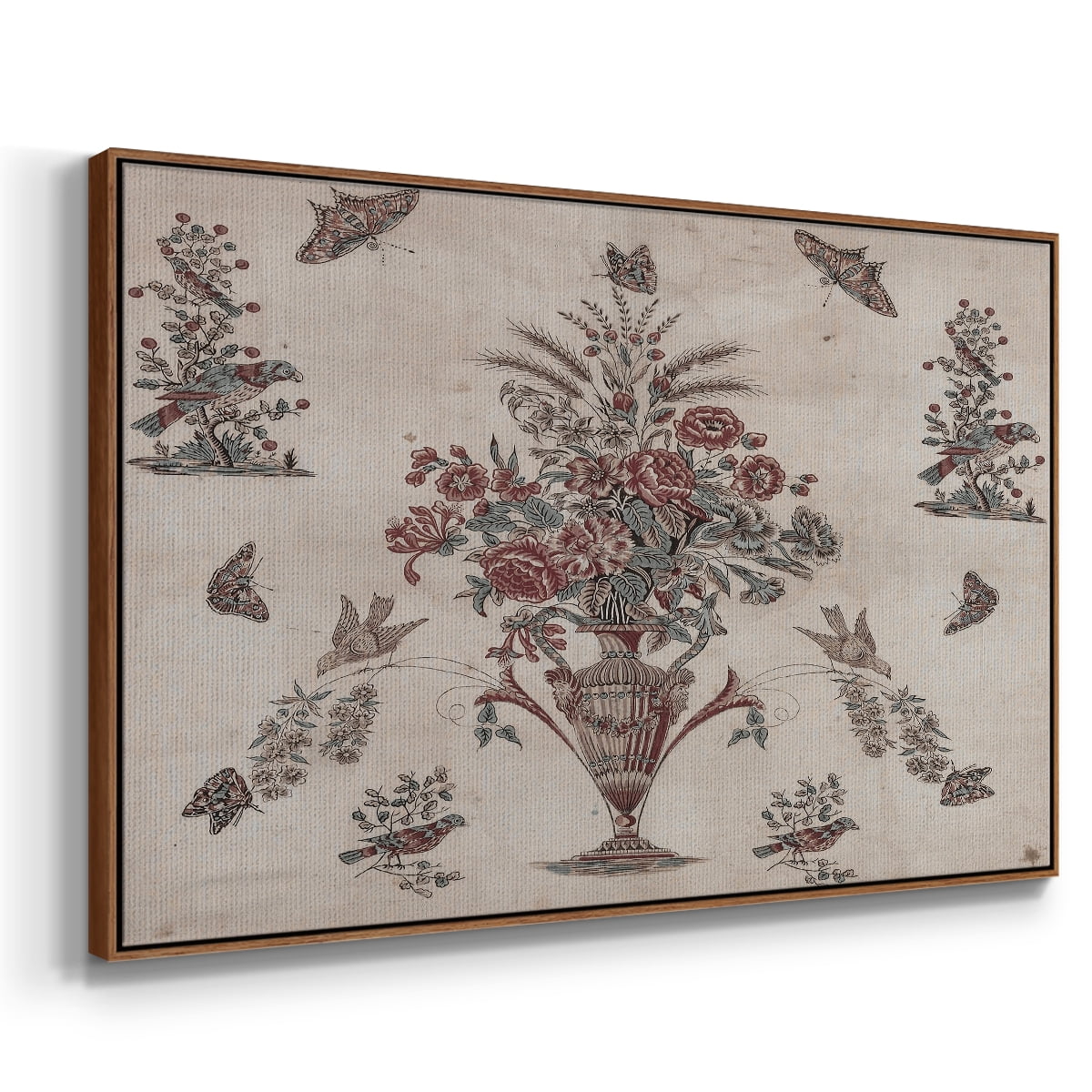 Vintage Abstract Print-V Framed in Walnut Wood Gallery Wrapped Canvas 25 in. x 37 in.