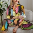 thumbnail image 6 of Salouo Easter eggs Pattern Women's Pajamas Set Long Sleeve Button Down Sleepwear Soft Pj Lounge Sets for women 2 Piece Pjs Set with Long Pants-X-Large, 6 of 7