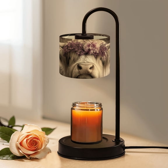 Candle Warmer Lamp with Timer, Highland Cow Rustic Farmhouse Animal Cattle Purple Non-slip Wireless Remote Control Wax Melts Warmer with 4 Bulbs for Home Office Dorm, Birthday Gifts for Women
