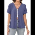 thumbnail image 2 of Camisetas Básicas de Verano con Cuello en V y Corta para Mujer Azul XL, 2 of 8