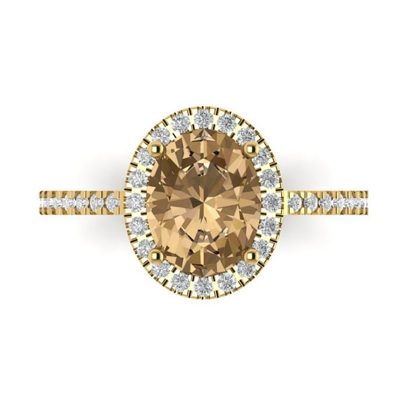 Solitaire with Accents Engagement Ring for Women - 2.27ct Simulated Champagne Diamond in 14K Yellow Gold Promise Ring