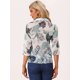 thumbnail image 3 of Tops transparentes con estampado de hojas ligeras y mangas 3/4 con cuello de punto para mujer Verde M, 3 of 6