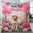 thumbnail image 4 of Hello Valentine’s Day Goldendoodle Flower Crown Romantic Pink Floral Quilt Blanket Doodle Dog Lover Gifts Idea Cozy Comforter Throw Blanket - 00031, 4 of 5