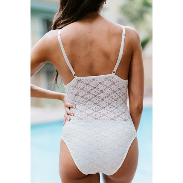 ABPHQTO Traje de baño de una pieza con realce de ganchillo sexy para mujer