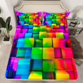 thumbnail image 2 of Manfei Modern Abstract Geometric Bed Sheets,Vintage Checkered Grid King Sheets,Colorful 3D Plaid Sheet Set For Girls Boys,Super Cozy Room Decor,4pcs, 2 of 7