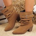 thumbnail image 2 of Pandaie Slouchy Ankle Boots for Womens Cowboy Pointed Toe Low Heel Buckle Strap Classic Cowgirl Fall Booties Size 6-9.5, 2 of 6