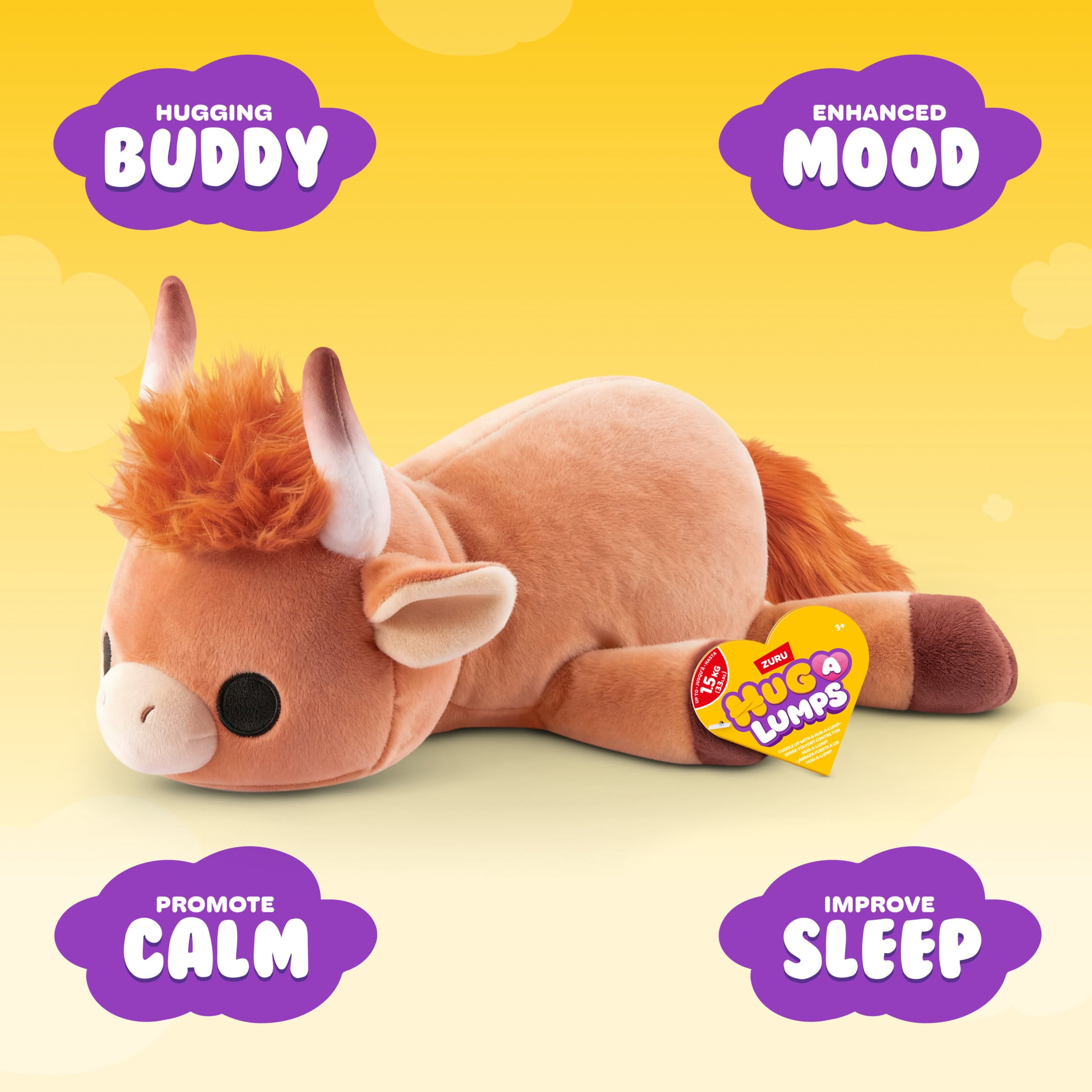 Hug a Lumps Holly the Highland Cow by ZURU - Medium 3.3lbs Cuddly Weighted Plush Toy for All Ages