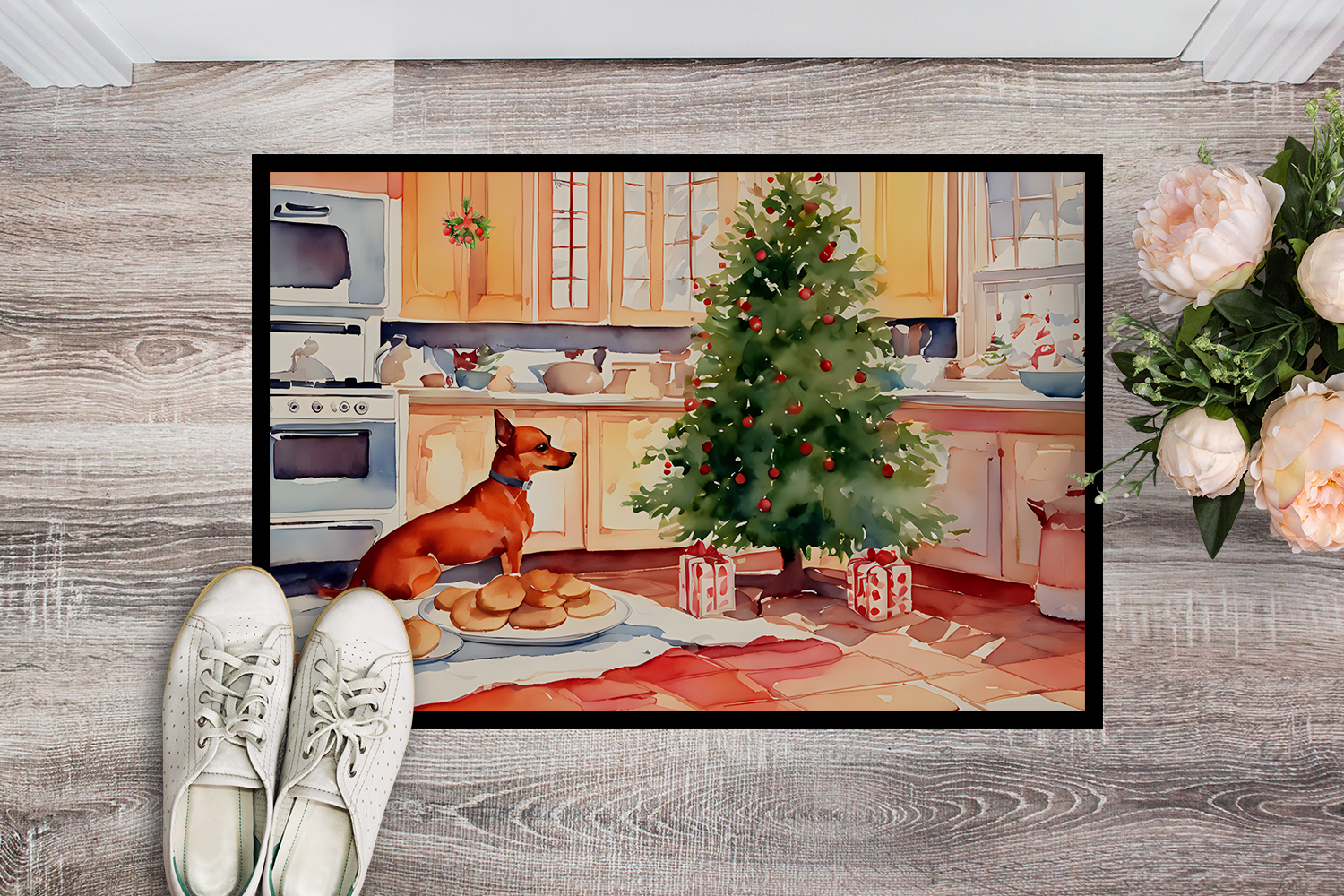 Carolines Treasures DAC3853MAT 18 x 27 in.  Miniature Pinscher Christmas Cookies Doormat