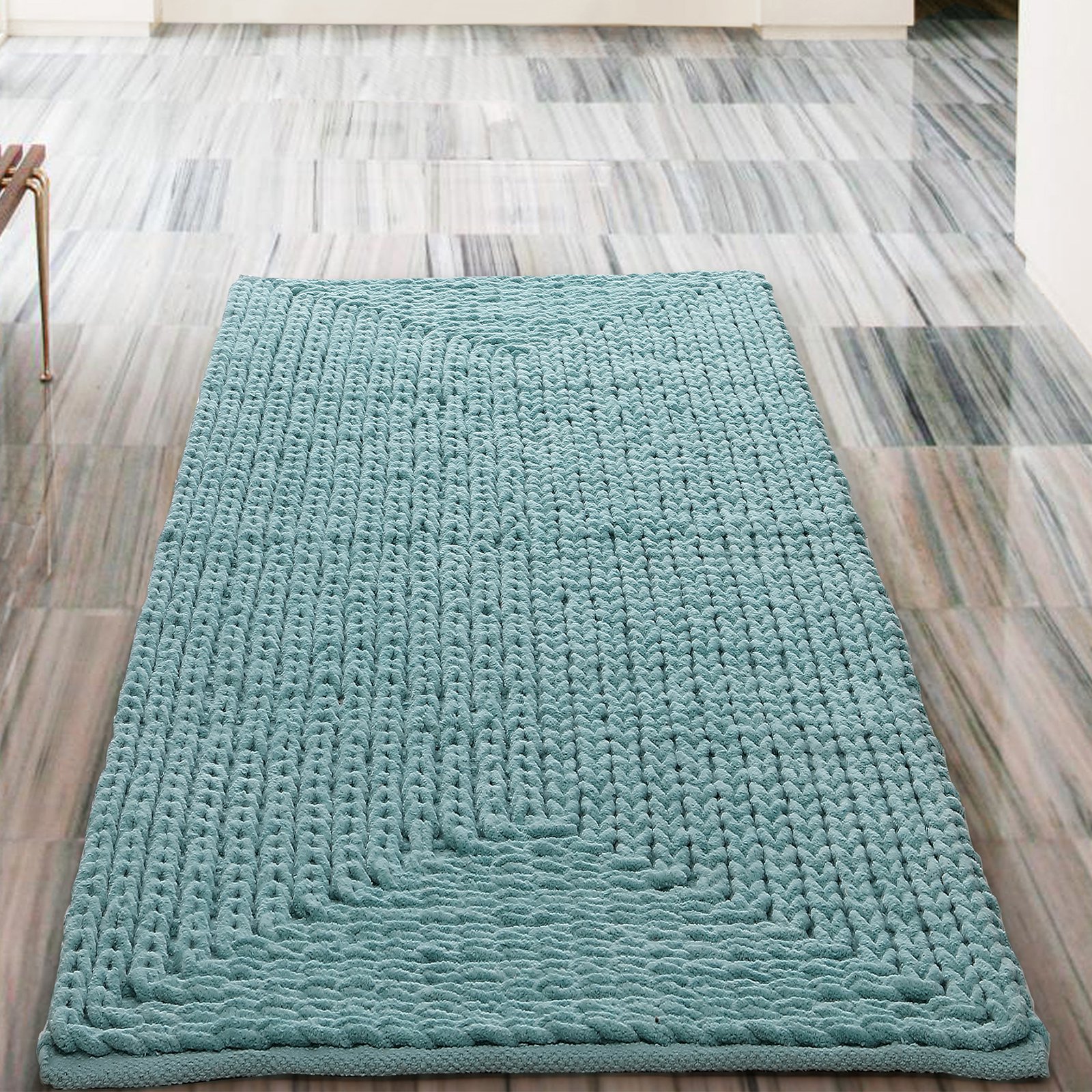 VCNY Home Barron Braided Blue Cotton Chenille Bath Runner Rug, 24" x 60