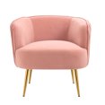 thumbnail image 2 of Velvet Accent Chair, Modern Upholstered Tufted Armchair Lounge Chair with Curved Backrest and Golden Metal Legs, Mid-Century Single Sofa Chair Leisure Chair, Comfy Barrel Chair for Living Room, Pink, 2 of 7