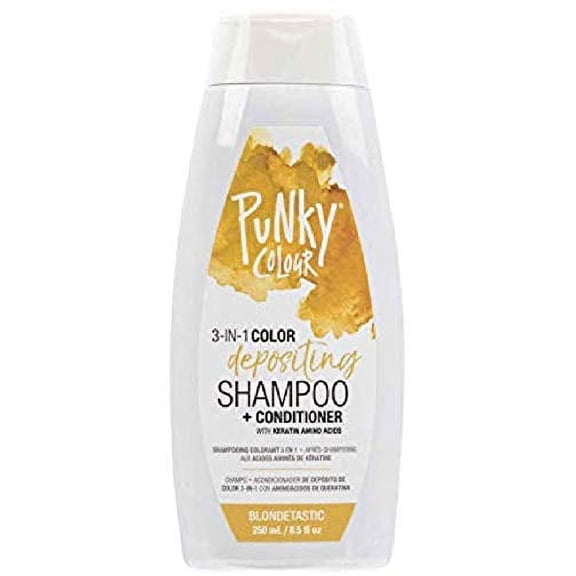 PUNKY COLOUR 3-in-1 COLOR DEPOSITING Shampoo   Conditioner with HAIR KERATIN AMINO ACIDS Haircolor (with SLEEK COMB) 8.5 oz / 250 ml (Blondetastic)