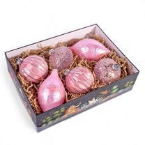 Stp Goods Pink Dream Glass Christmas Ornament Set of 6 pcs Hand-Painted Christmas Ball Ornaments Pine Hanging Decorations