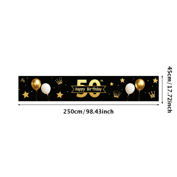Glamorous Glittery 50th Birthday Banner with Gold Balloons Crowns Stars and Cakes Backdrop Party Decoration Supplies Photography Props for Birthday Parties Photo Booths Celebrations