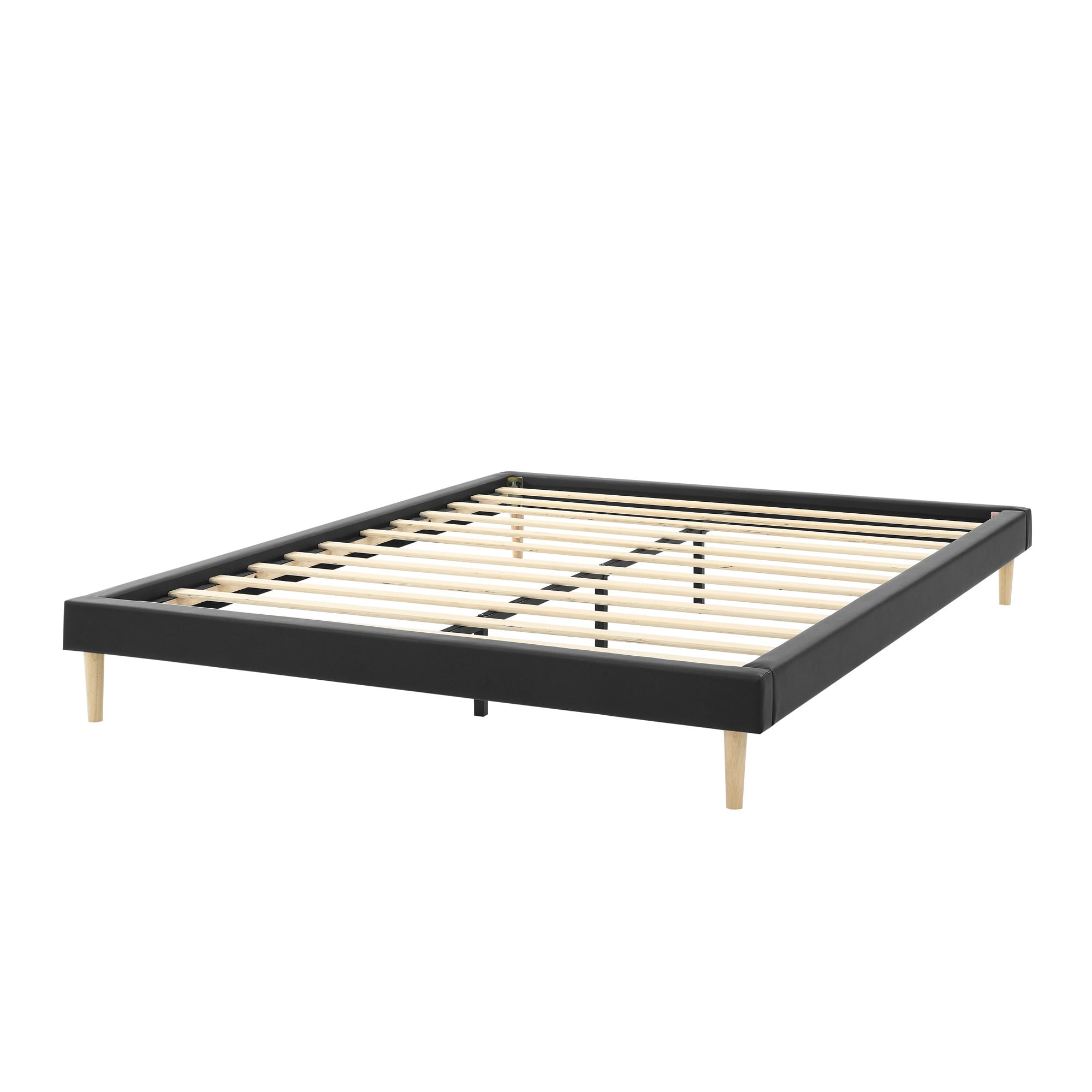 Gewnee King Size Platform Bed - Durable Wood Frame with Center Support Leg, Faux Leather Upholstery, Cozy Bedroom Bed Frame.No Box Spring Required (Black)