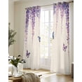 thumbnail image 5 of Wisteria Sheer Curtains 84 Inch Length 2 Panels Set for Living Room/Bedroom, Spring Purple Flowers Butterflies Vintage Beige Kitchen Curtains Grommet Semi-Sheer Curtains Window Treatments 52"x84"x2, 5 of 7