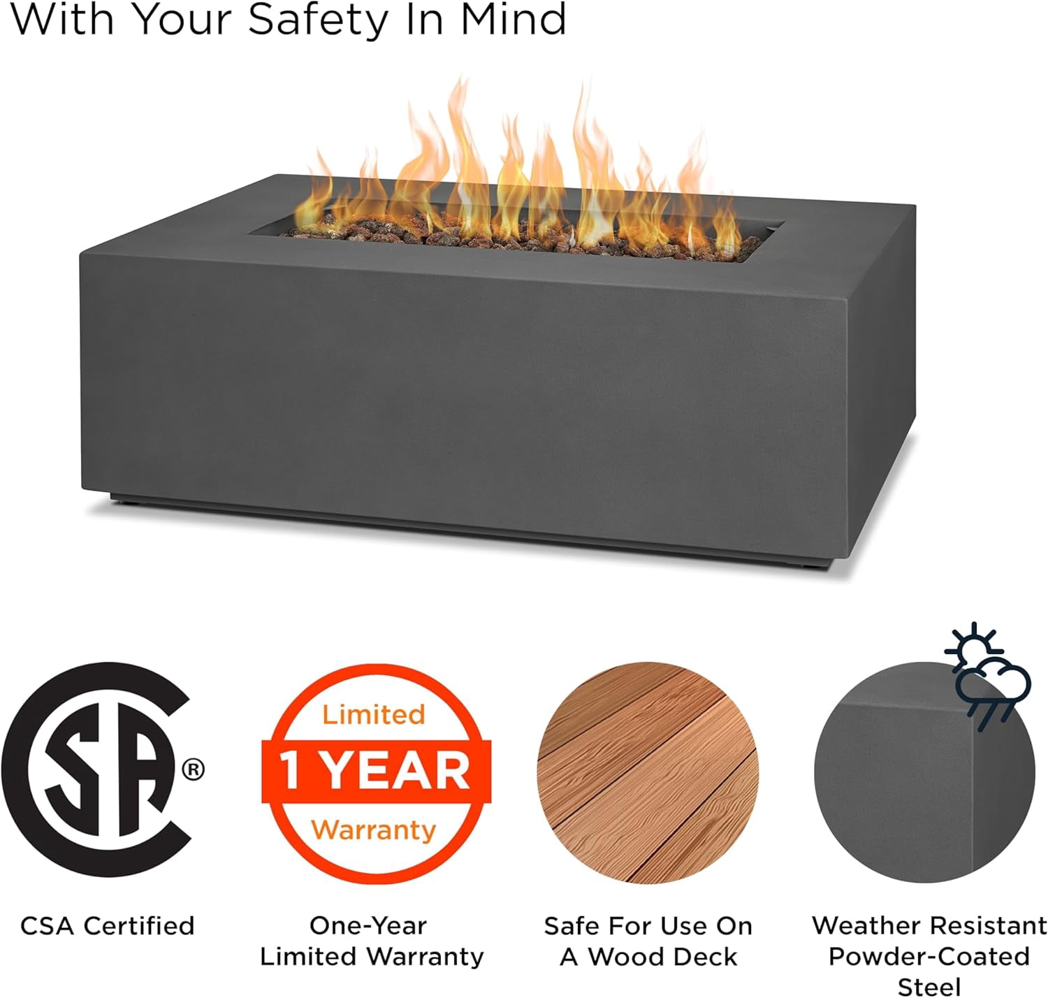 Real Flame Aegean 42" Rectangle Steel Propane or Natural Gas Fire Pit Table in Weathered Slate
