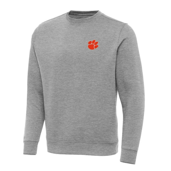 Men's Antigua Heather Gray Clemson Tigers Big & Tall Victory Crewneck Pullover Sweatshirt