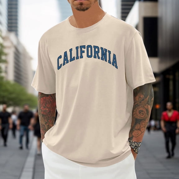 Men's Oversized Crew Neck Summer T-Shirt Featuring City Graphic Print For Casual Loose Fit Comfort Workout Short Sleeve Tee Shirts for Men Beach Tops Casual Shirt