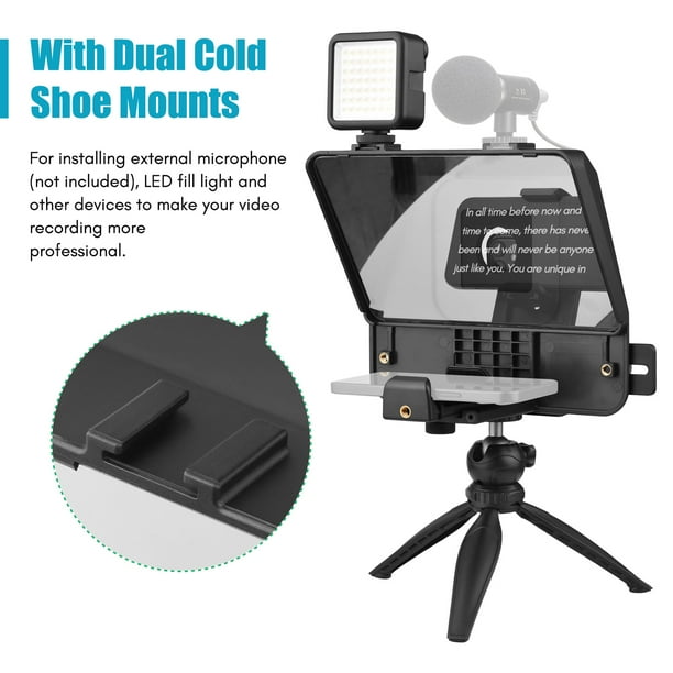 Andoer A10 teléfono inteligente portátil Smartphone DSLR CámaLa Teleprompter Prompter Kit Con Soporte de Teléfono LED Light Desktop Tripod Control Remoto para Vlog Video RecordaciNA DE