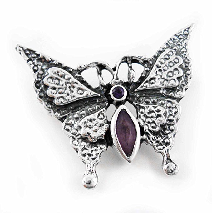 Sterling Silver Crystal Butterfly Pin, Purple by