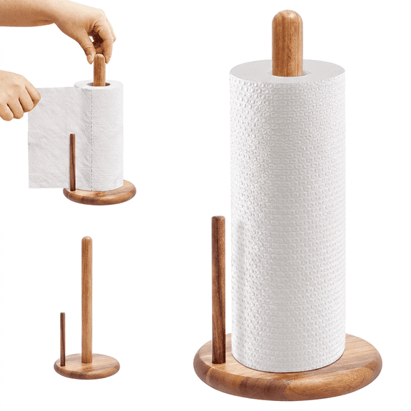 FUYGRCJ 12.6 inch Wooden Paper Towel Holder for Kitchen Countertop, Acacia Wood Paper Rolls Holder, Free Standing Towel Roll Organizer for Countertop Farmhouse Living Room Table