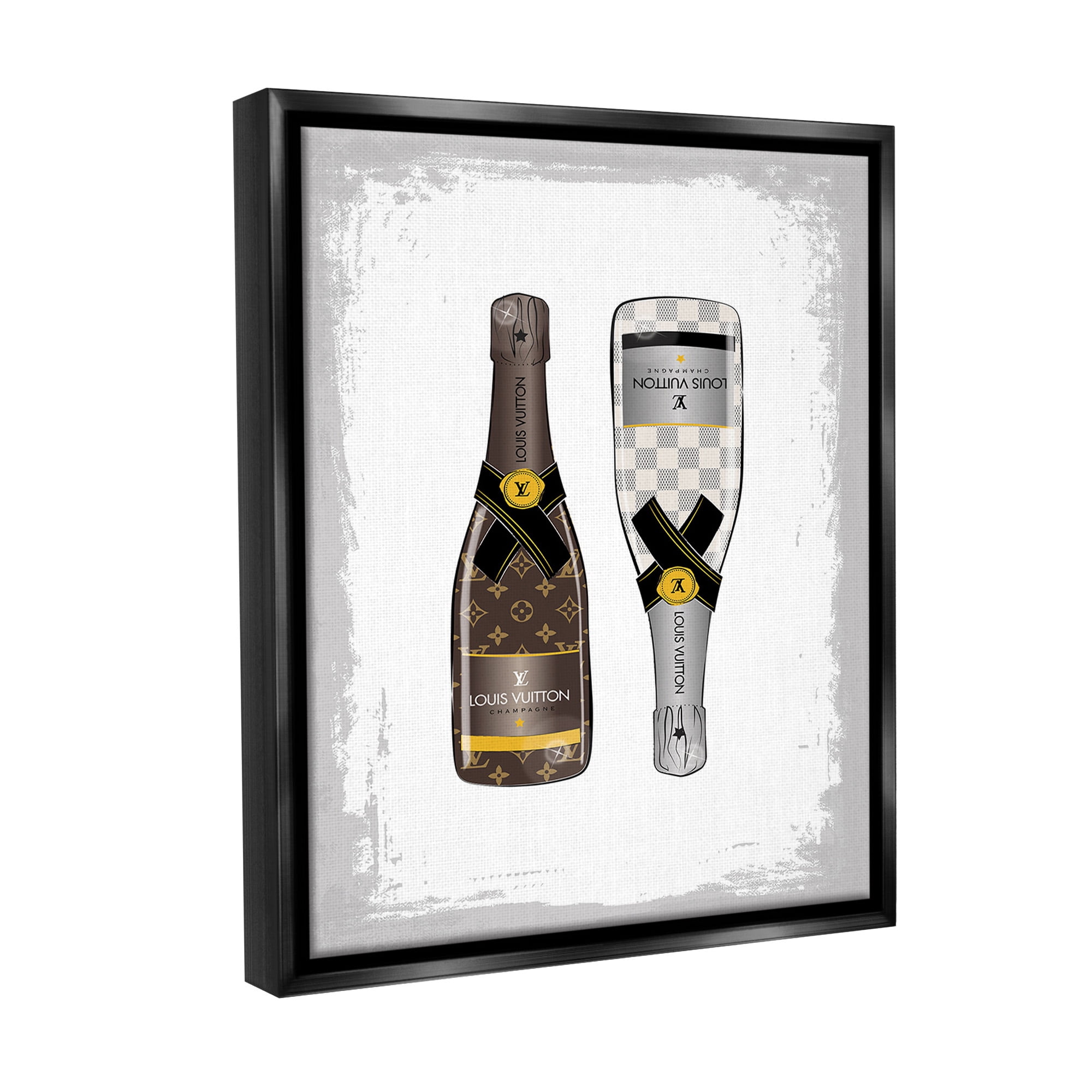 Stupell Industries Patterned Champagne Bottles Food & Beverage Painting Black Floater Framed Canvas Art Print Wall Art, 25 x 31