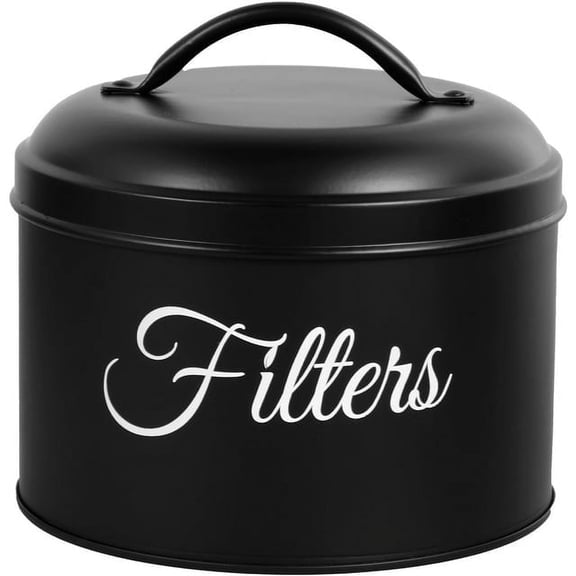 EUWBSSR Coffee Filter Storage Case,Coffee Filter Holder Stainless Steel Round Basket Coffee Filter Storage with Lid and Top Handle,Black