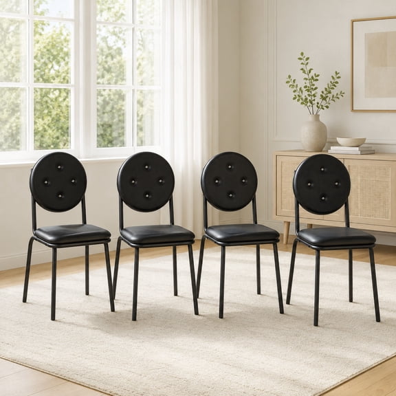 Ciphrias Dining Chairs Set Of 4 Black Faux Leather Metal Legs For Dining Room